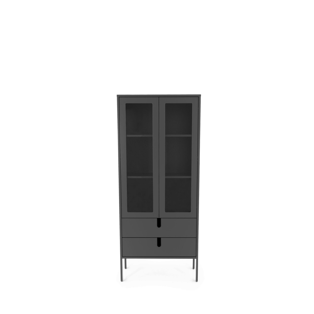 Uno - Vitrine en bois 2 portes 2 tiroirs H178cm - Couleur - Gris anthracite