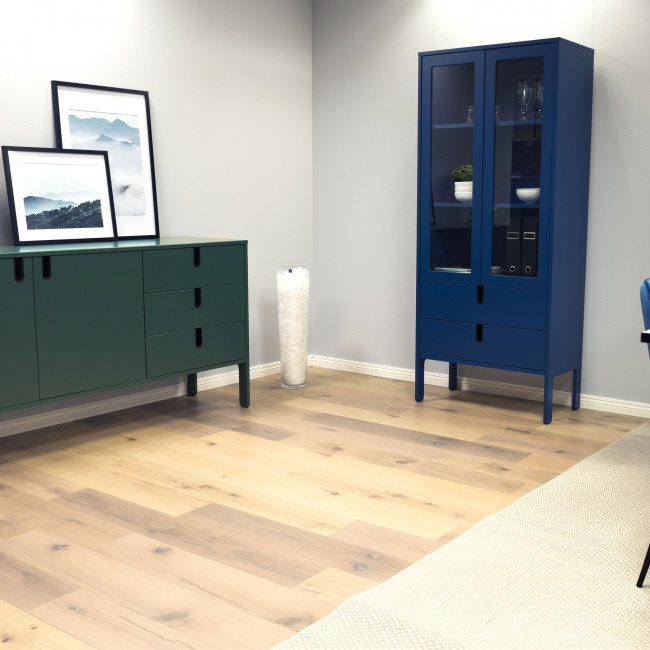 Uno - Vitrine en bois 2 portes 2 tiroirs H178cm