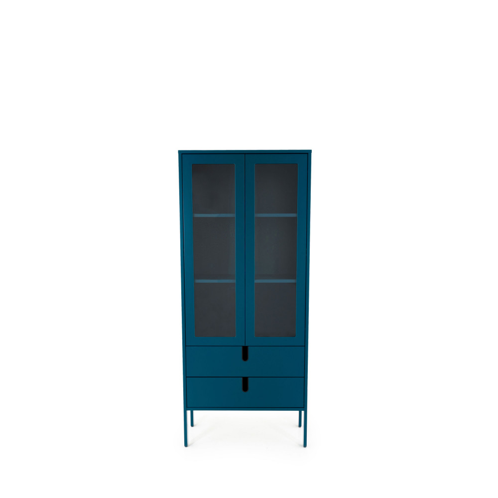 Uno - Vitrine en bois 2 portes 2 tiroirs H178cm - Couleur - Bleu Canard