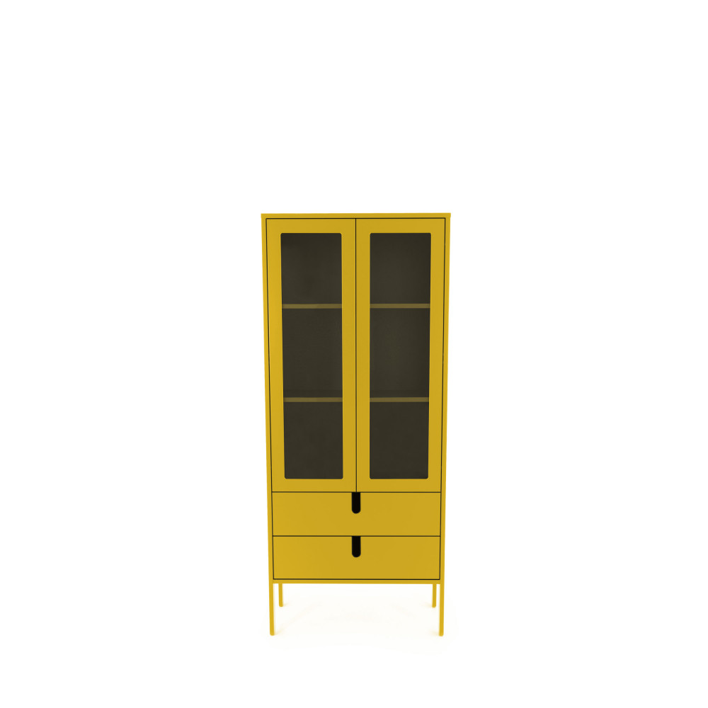 uno - vitrine en bois 2 portes 2 tiroirs h178cm - couleur - jaune moutarde