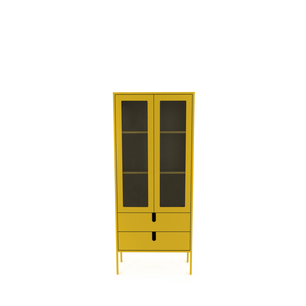 Uno - Vitrine en bois 2 portes 2 tiroirs H178cm - Couleur - Jaune moutarde