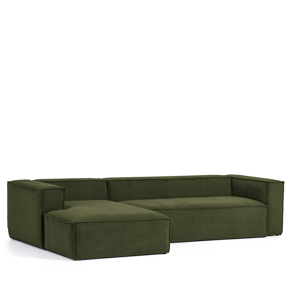 blok - canapé d'angle 3 places en velours avec méridienne gauche - couleur - vert kaki