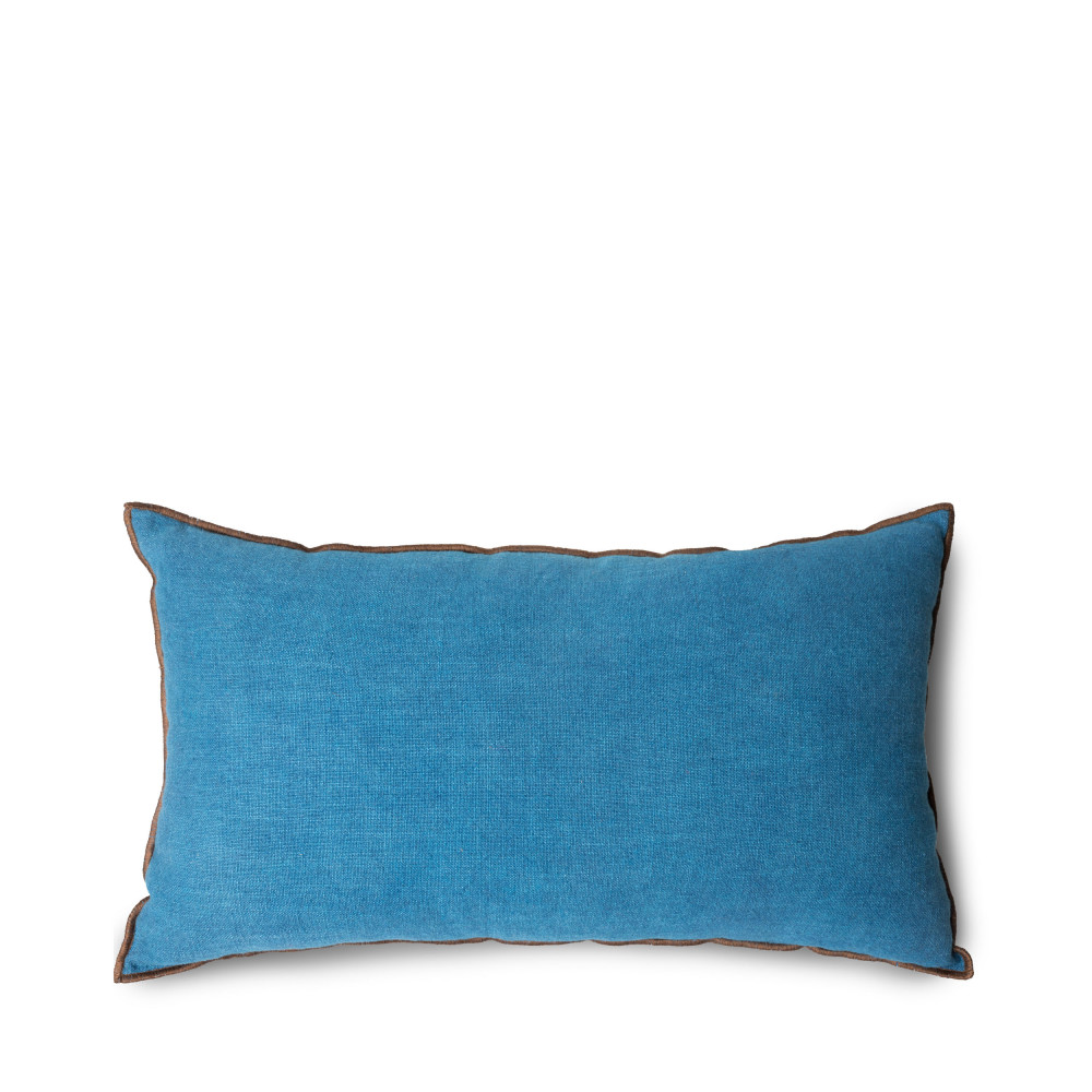 Silvana - Coussin lin et coton bord contrastant 35x60 cm - Couleur - Bleu