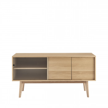 Jeff - Buffet 3 portes en verre et bois L150cm