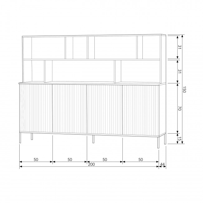 New Gravure - Buffet en bois 7 niches L200cm