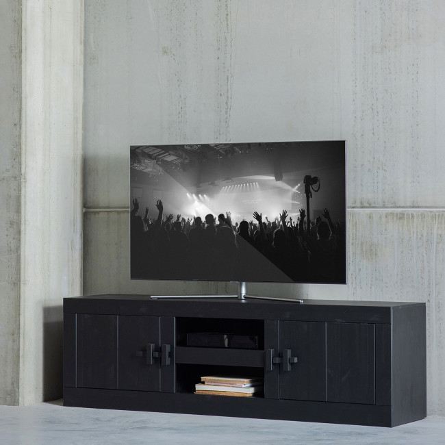 Benson - Meuble TV en bois 2 portes 2 étagères L180cm