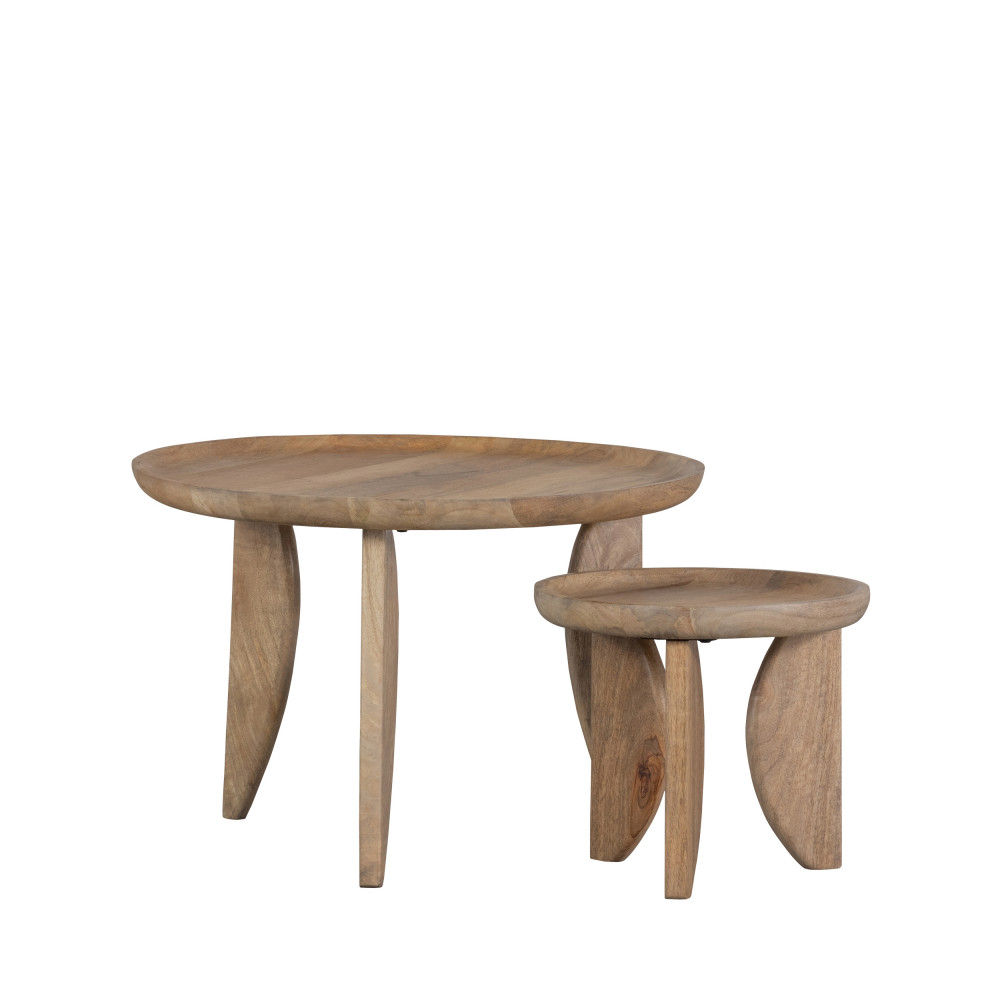 high heels - 2 tables basses en bois de manguier ø40/ø70cm - couleur - bois clair
