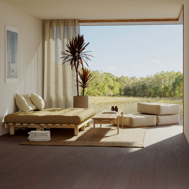 Lean – Canapé convertible en bois naturel et tissu