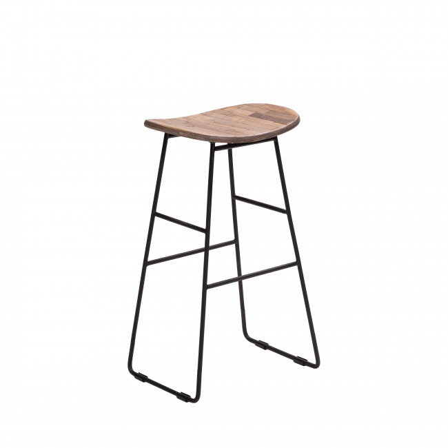 Kabayan - Tabouret de bar 72cm en métal et teck recyclé