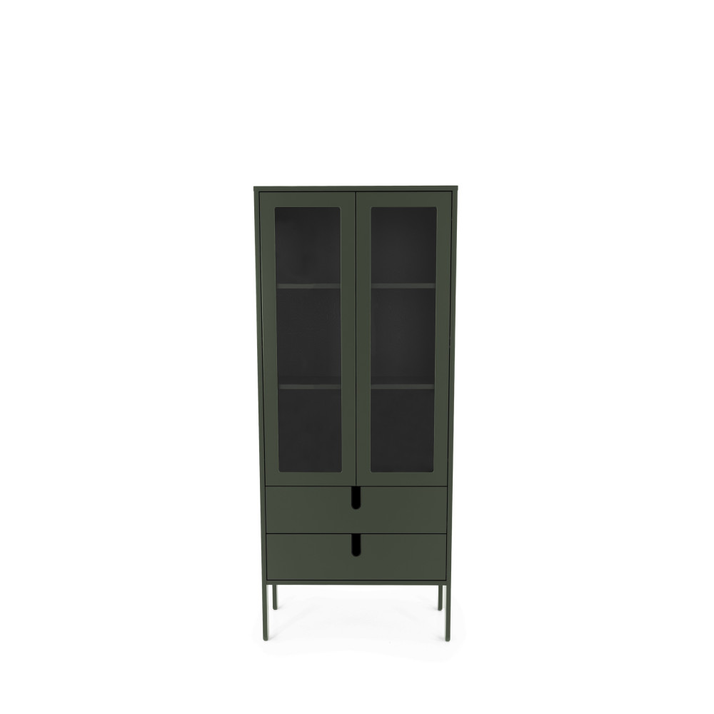 uno - vitrine en bois 2 portes 2 tiroirs h178cm - couleur - vert kaki