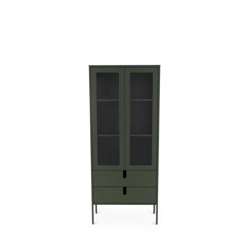 Uno - Vitrine en bois 2 portes 2 tiroirs H178cm - Couleur - Vert kaki