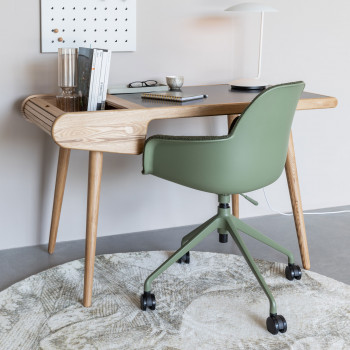 Chaise de bureau VIVIANE en tissu bouclé blanc sur roulettes