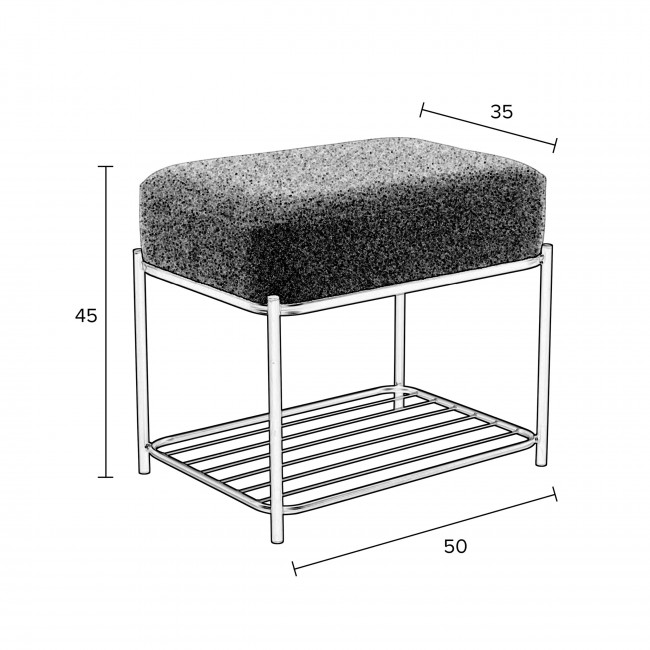 Milou - Tabouret rectangulaire en tissu et métal