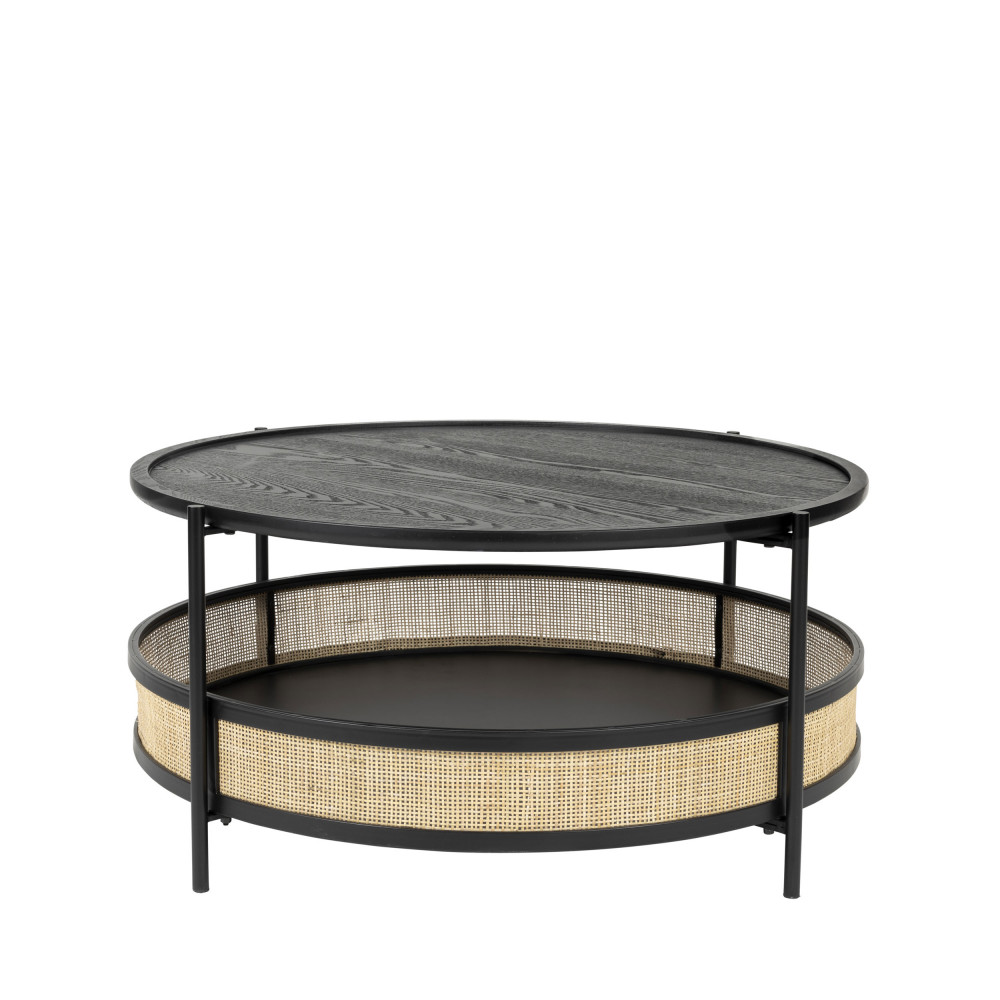 Makoto - Table basse ronde en bois et cannage ø80cm - Couleur - Noir