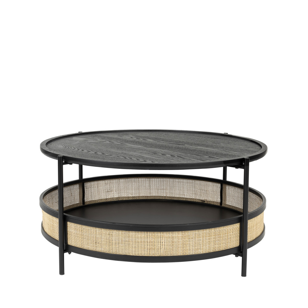 makoto - table basse ronde en bois et cannage ø80cm - couleur - noir