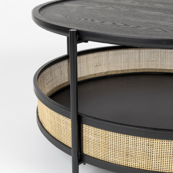 Makoto - Table basse ronde en bois et cannage ø80cm