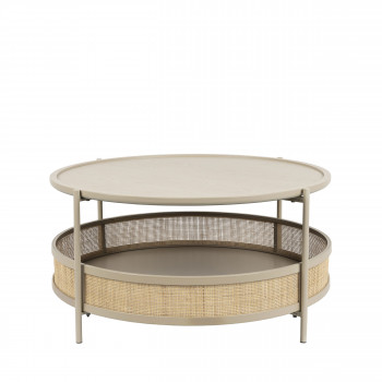 Makoto - Table basse ronde en bois et cannage ø80cm