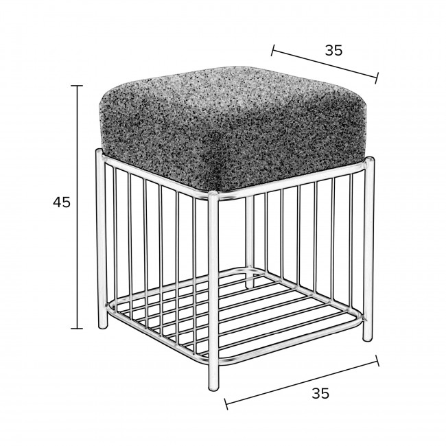 Milou - Tabouret carré en tissu et métal