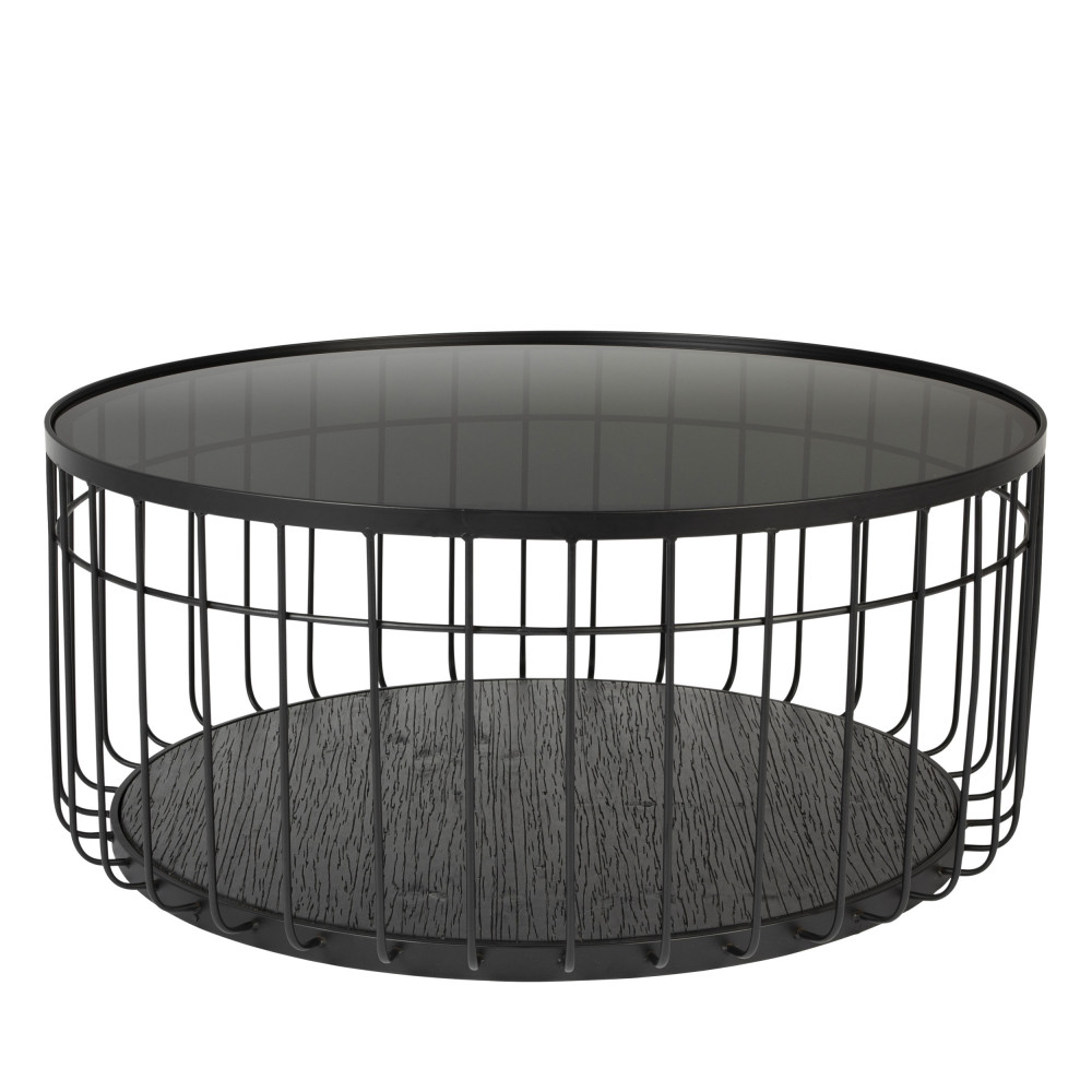 lance - table basse ronde en verre et métal ø80cm - couleur - noir