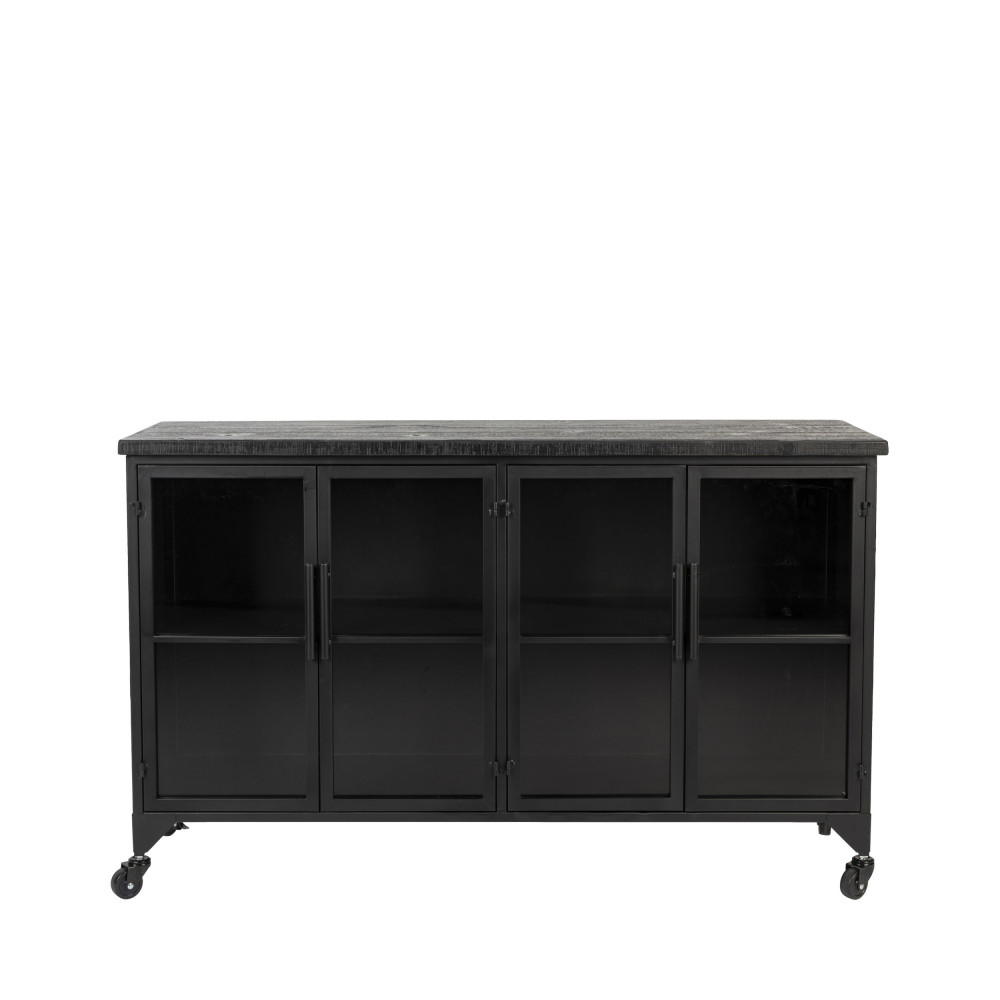 Ferre - Buffet en bois et métal à roulettes L120cm - Couleur - Noir