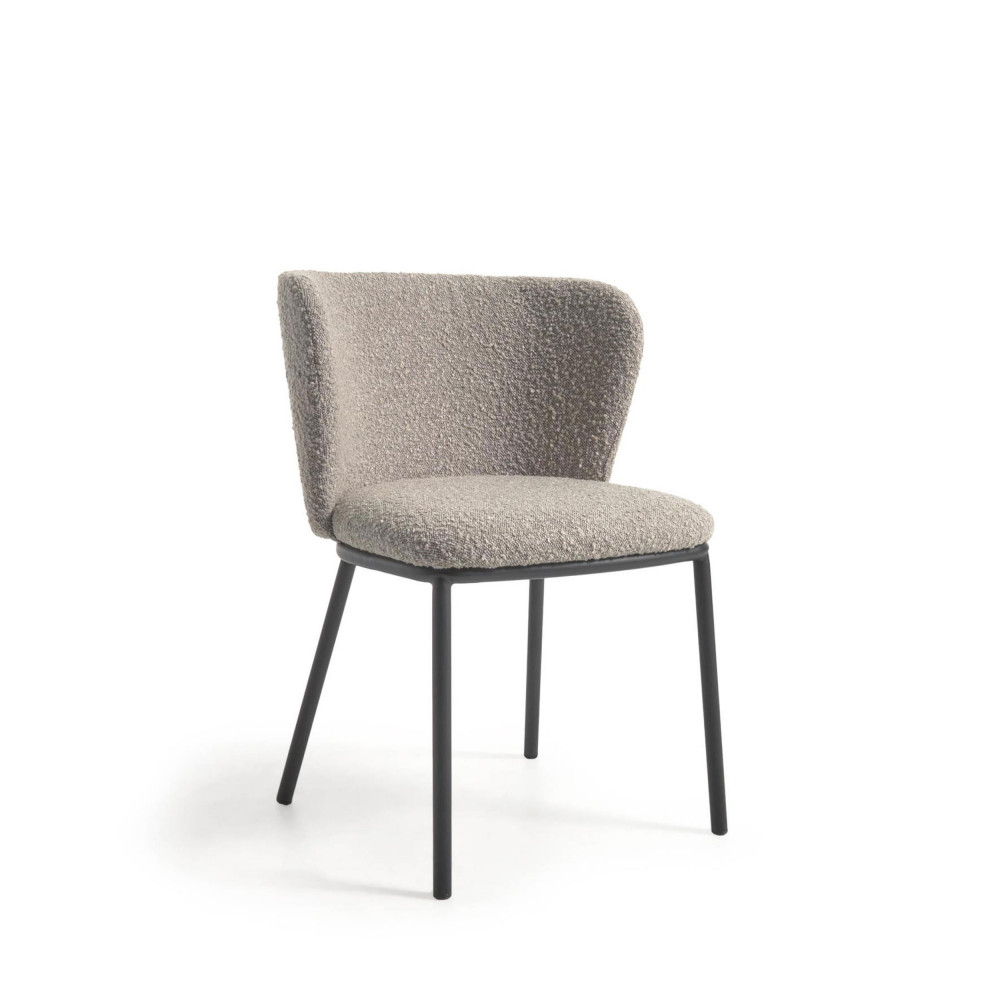 Ciselia - Lot de 2 chaises en tissu bouclette et métal - Couleur - Gris clair