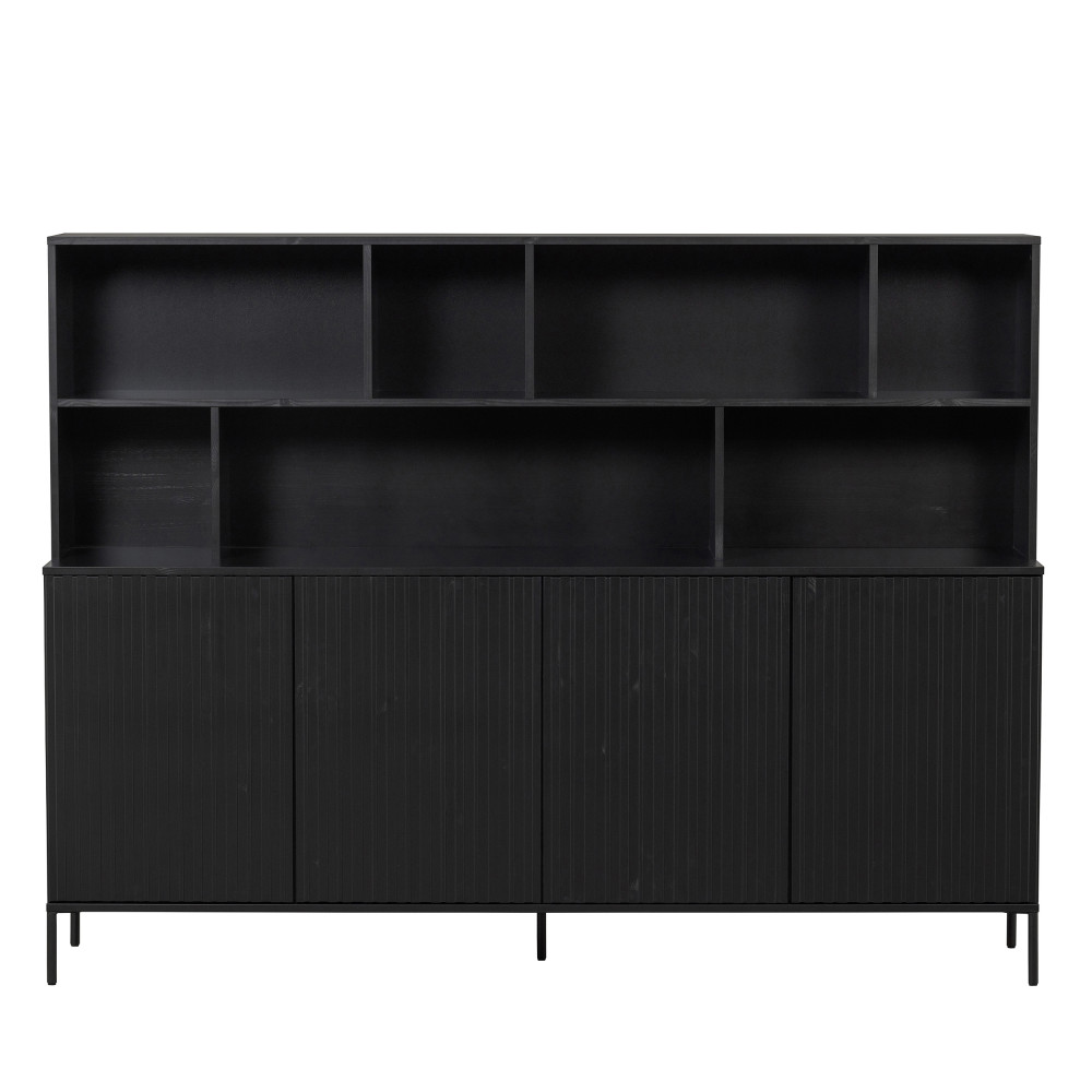 New Gravure - Buffet en bois 7 niches L200cm - Couleur - Noir