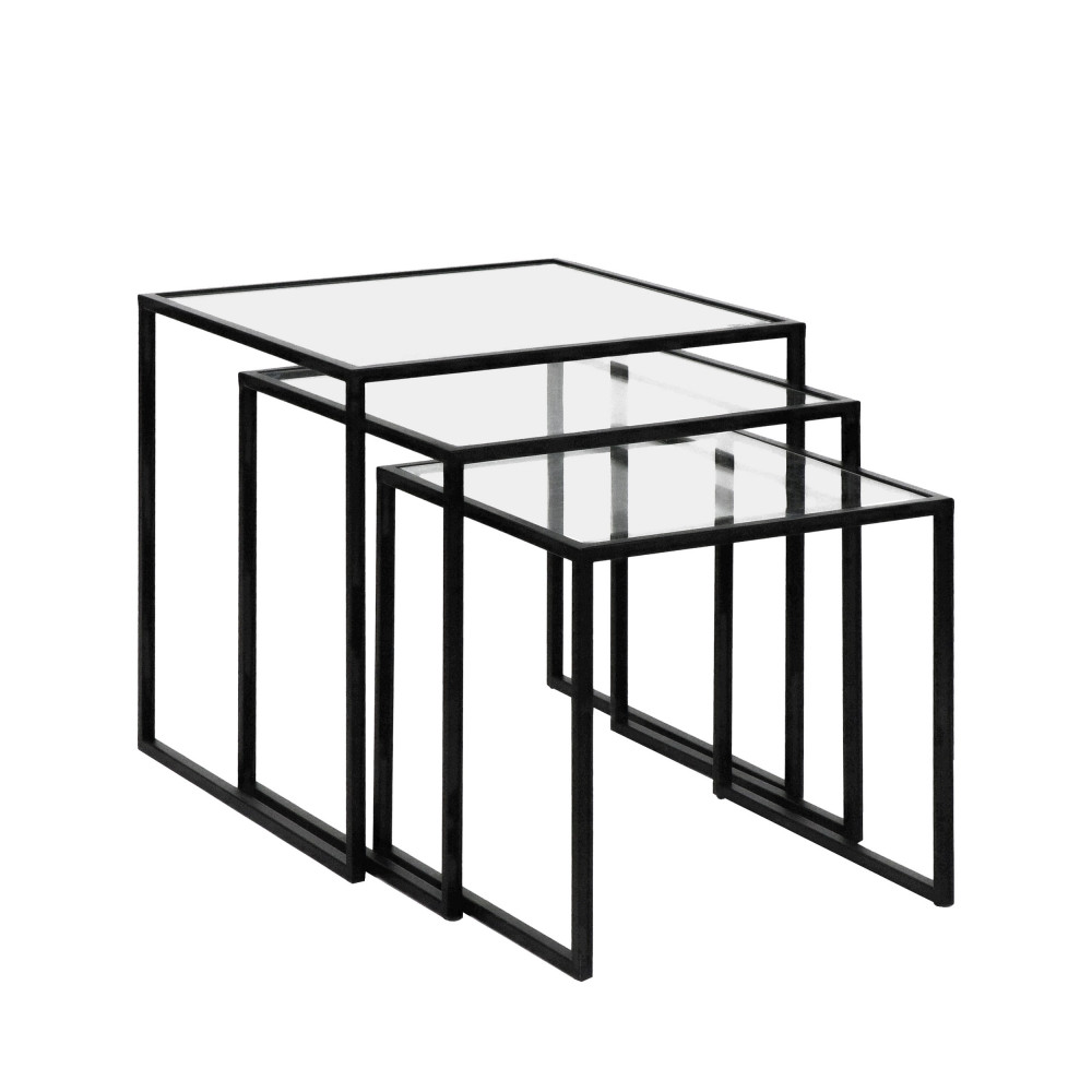 eszential - lot de 3 tables d'appoint en verre et métal - couleur - noir
