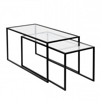 Eszential - Lot de 2 tables basses en verre et métal
