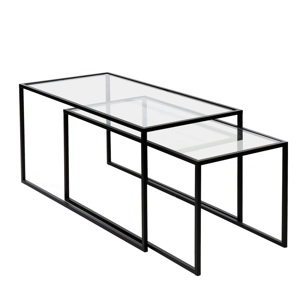 eszential - lot de 2 tables basses en verre et métal - couleur - noir