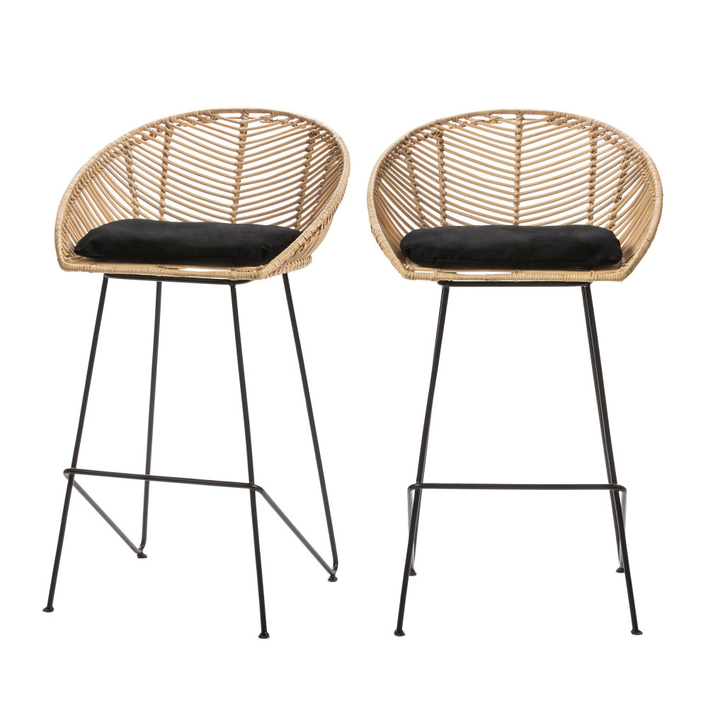 Naulu - Lot de 2 tabourets de bar en rotin 69cm - Couleur - Naturel