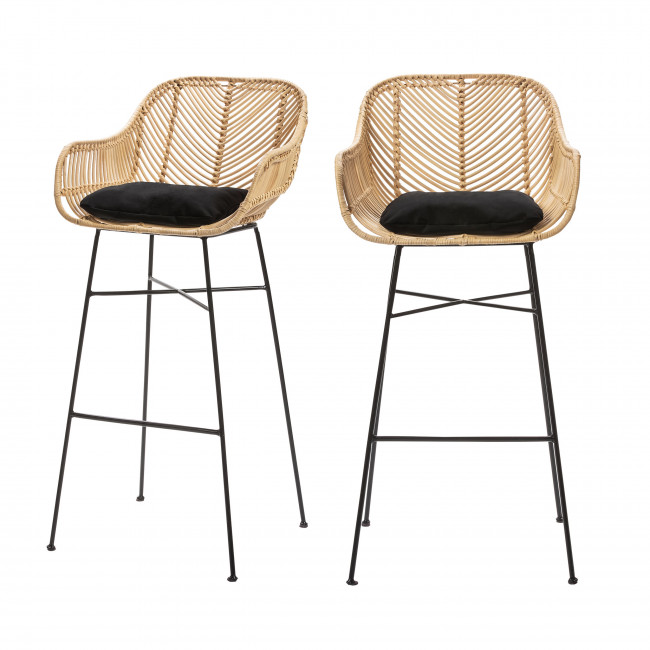 Nunuhai - Lot de 2 tabourets de bar en rotin 76cm