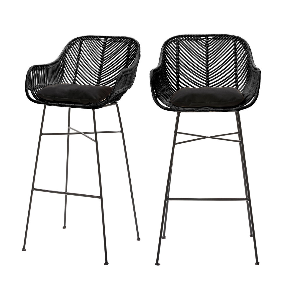 nunuhai - lot de 2 tabourets de bar en rotin 76cm - couleur - noir