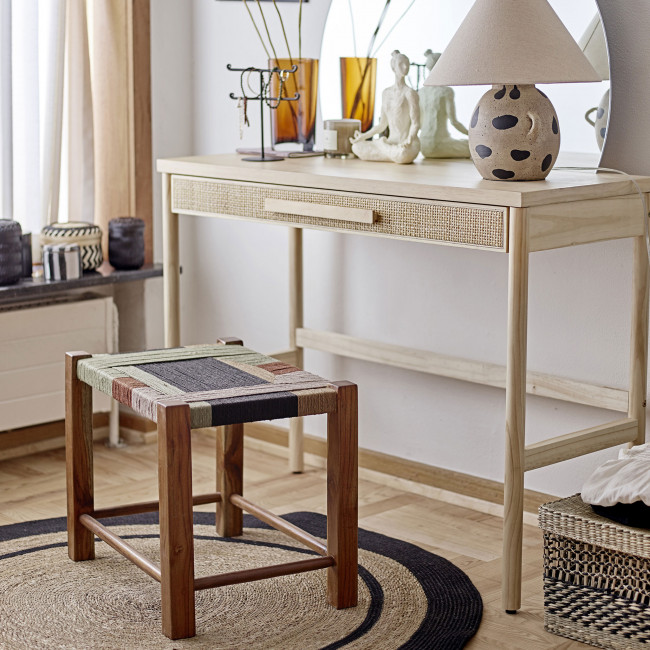 Verde - Tabouret tissé en bois et jute