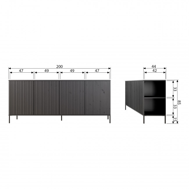 New gravure - Buffet 4 portes en bois L200cm