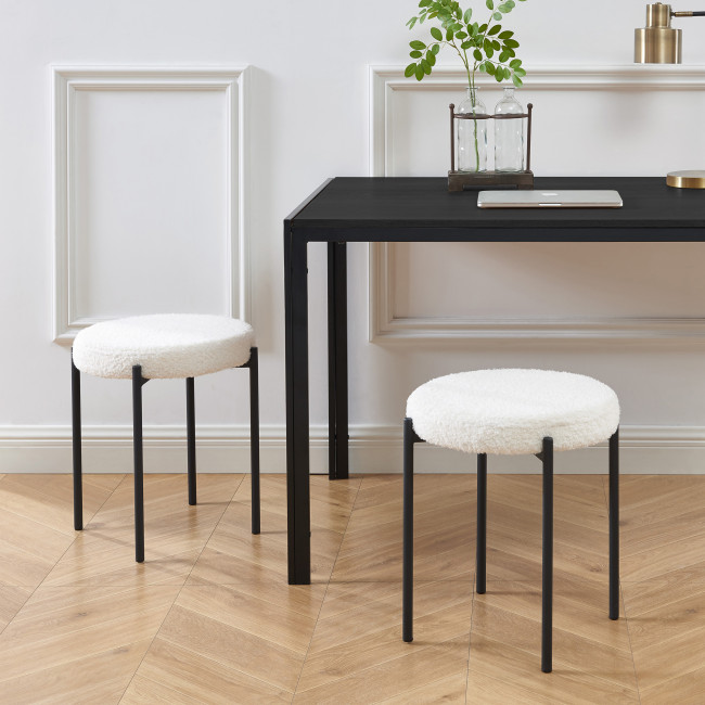Rufus - Lot de 2 tabourets en bouclette et métal