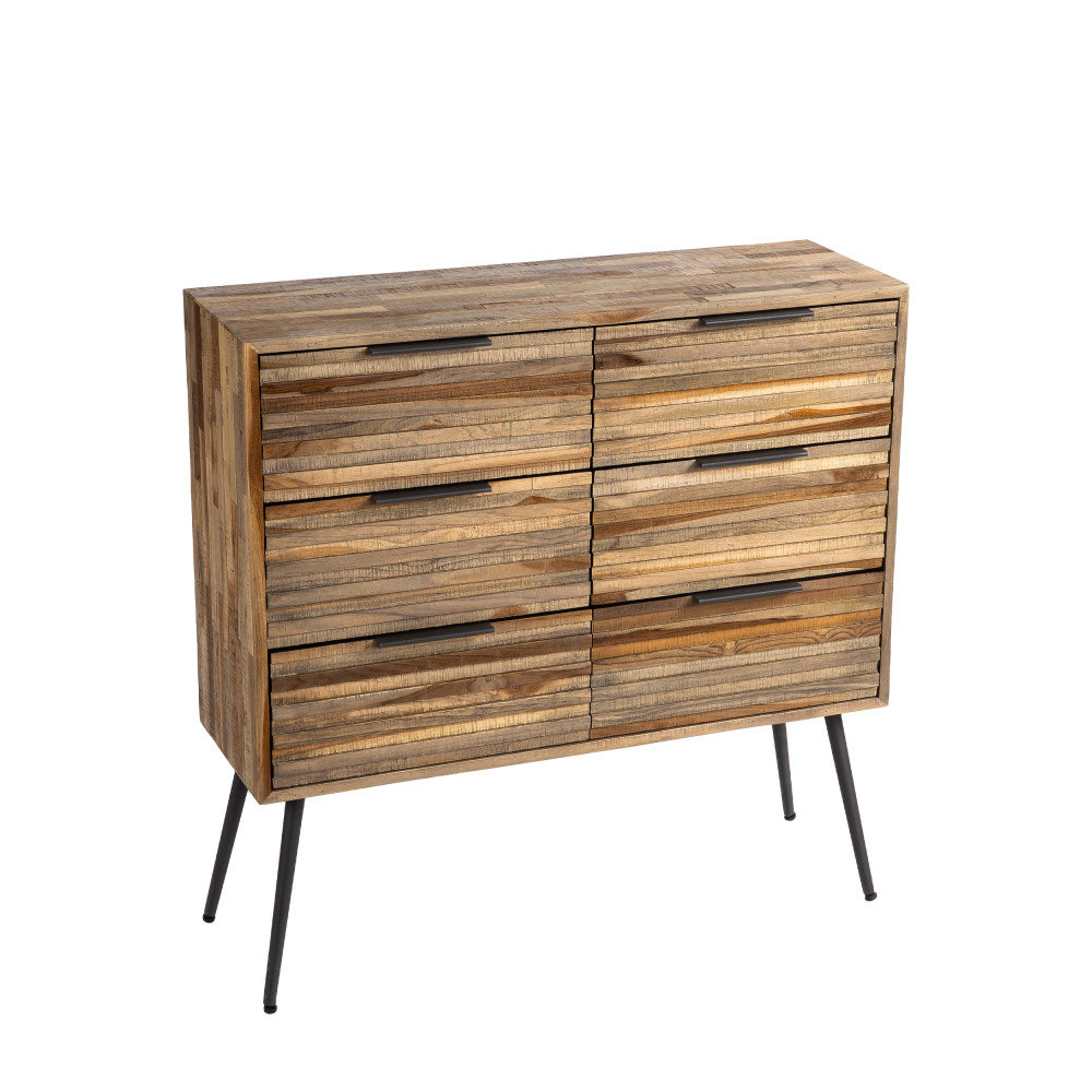 Balaoan - Commode 6 tiroirs en métal et teck recyclé H88xL90cm - Couleur - Bois