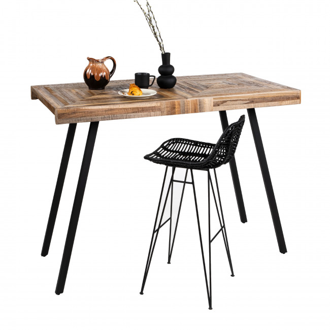 Pamenang - Table de bar en métal et teck recyclé H106xL140cm
