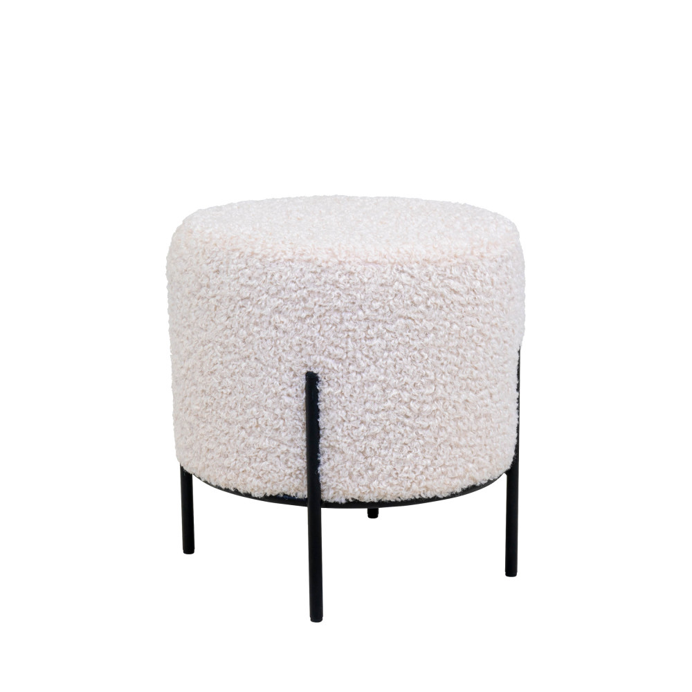 alford - pouf rond en tissu bouclette et métal ø35,5cm - couleur - blanc