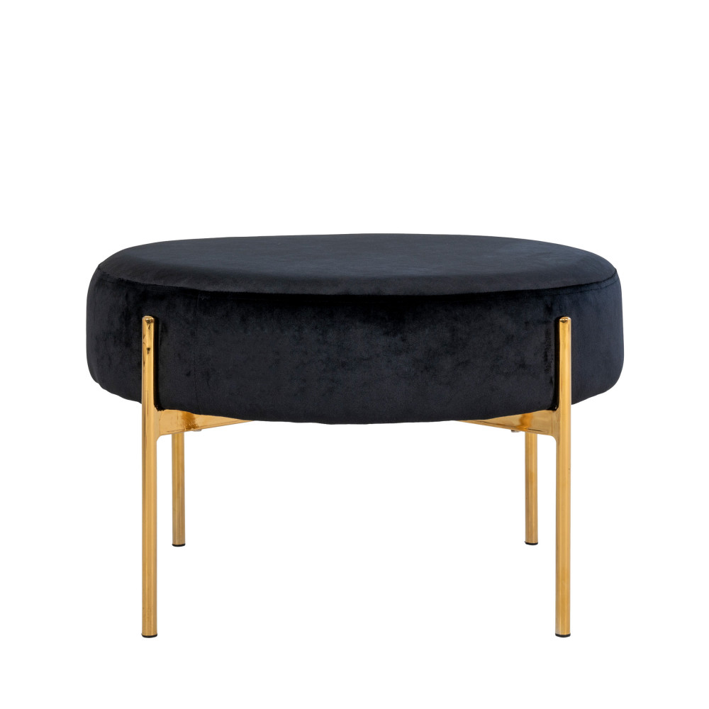 Amadora - Pouf rond en velours et pieds dorés ø61cm - Couleur - Noir