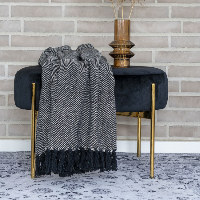 Amadora - Pouf rond en velours et pieds dorés ø61cm