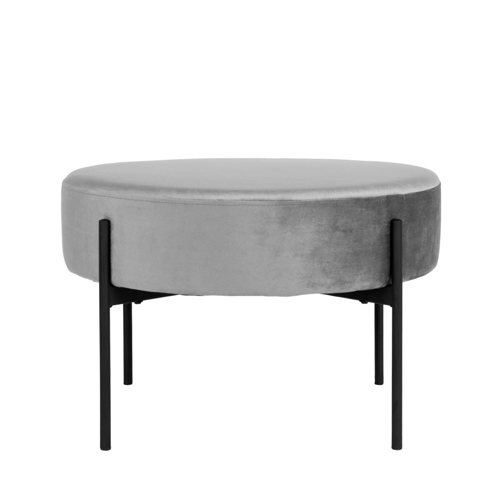 Amadora - Pouf rond en velours et pieds dorés ø61cm - Couleur - Gris clair