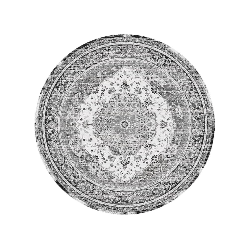 Havana VI - Tapis rond en chenille - Couleur - Blanc / Noir, Dimensions - ø200 cm