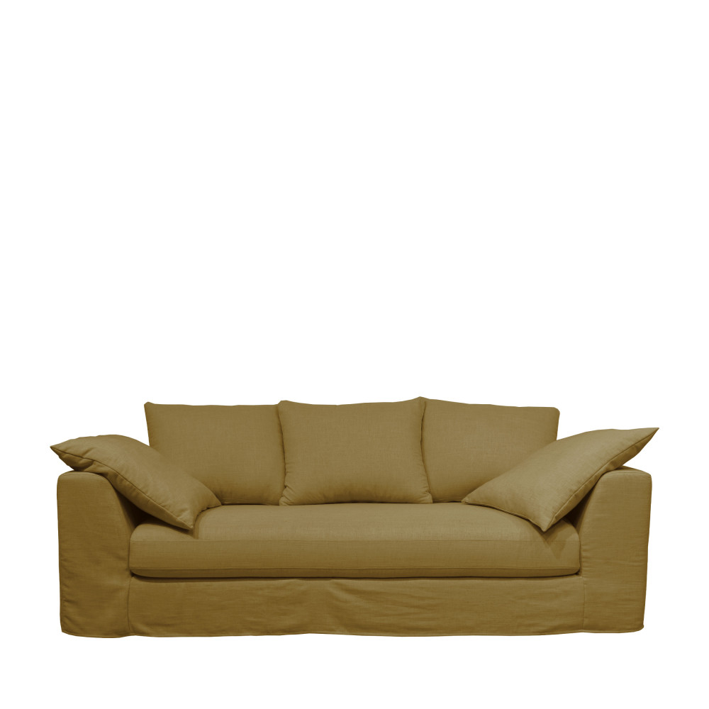 Amany - Canapé convertible 3 places entièrement déhoussable en tissu - Couleur - Ocre