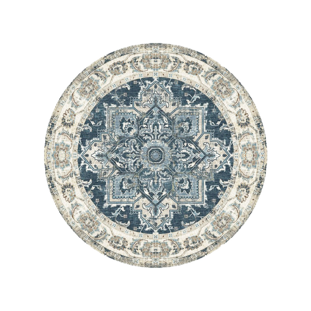 Havana V - Tapis rond en chenille - Couleur - Bleu, Dimensions - ø200 cm