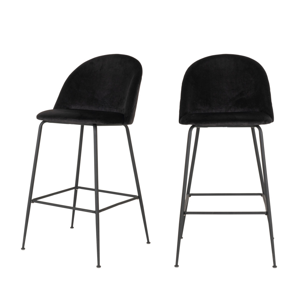 lausanne - lot de 2 chaises de bar en velours et métal - couleur - noir