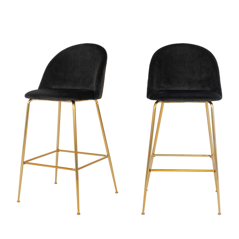 Lausanne - Lot de 2 chaises de bar en velours et pieds dorés - Couleur - Noir