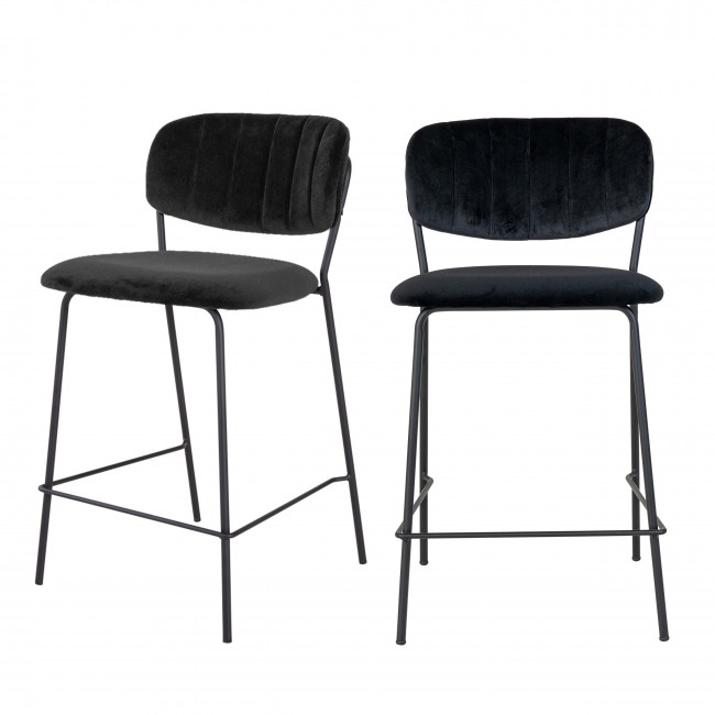 Alicante - Lot de 2 chaises de bar en velours et métal