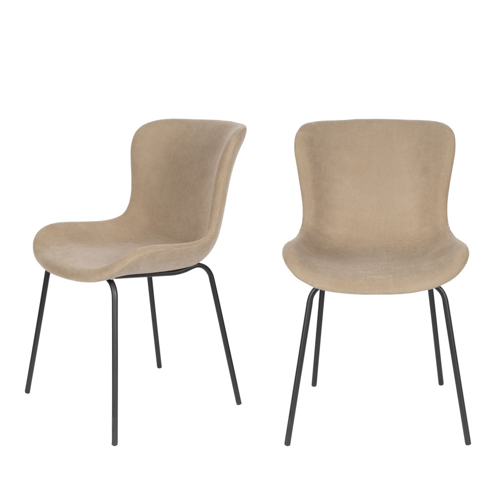 Junzo - Lot de 2 chaises en velours côtelé - Couleur - Taupe