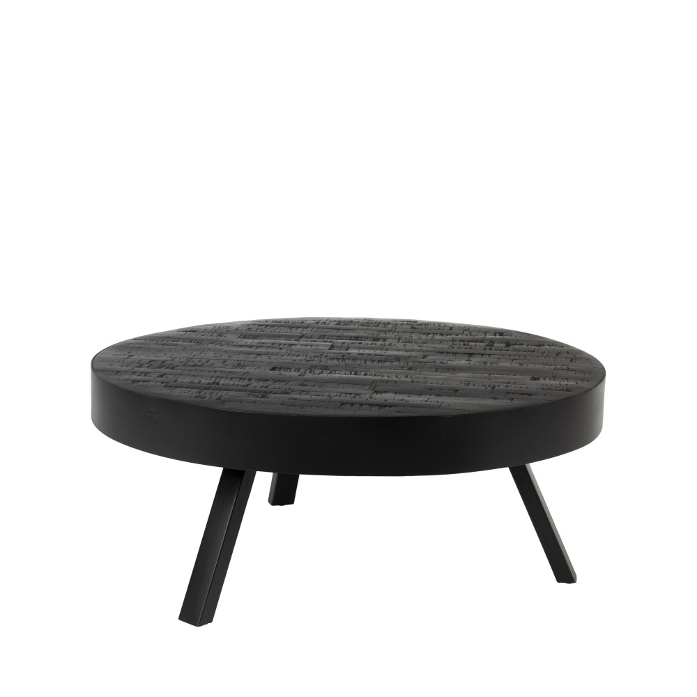 Suri - Table basse ronde en teck recyclé et métal ø74cm - Couleur - Noir