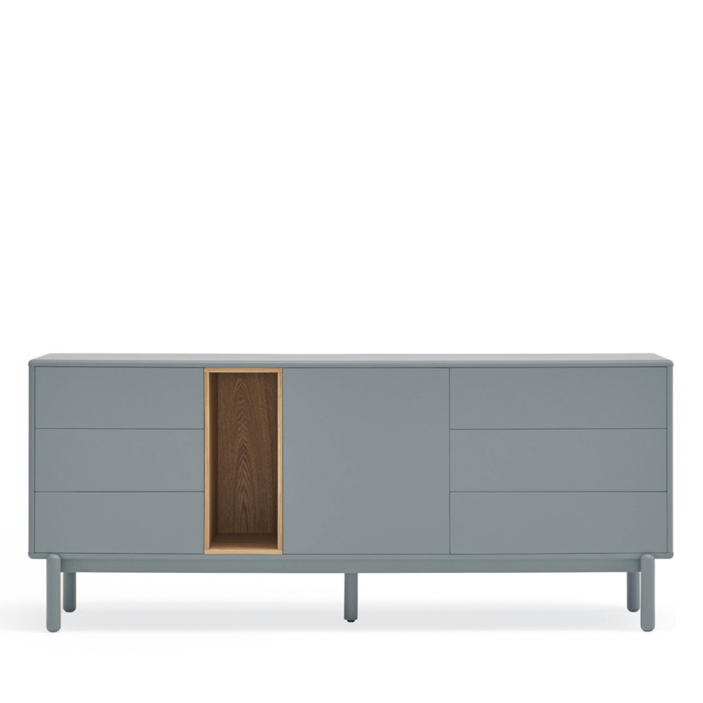 Corvo - Buffet 1 porte 6 tiroirs en bois L180cm - Couleur - Gris clair